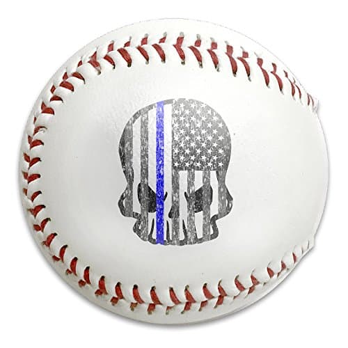 Thin Blue Line Skull Flag Size 9 Safety Soft Baseballs Bullet Ball Training Ball White