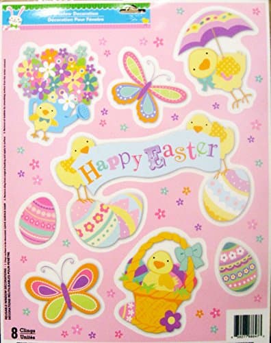 Easter Spring Decorative Window Clings Reusable Stickers Decor Easter Decorations (Happy Easter Banner Chicks Eggs Flowers)