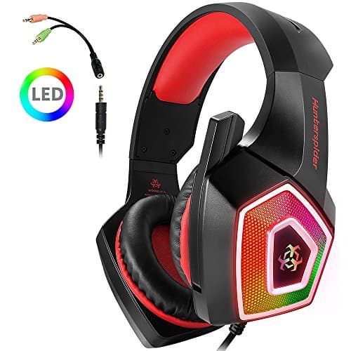 Gaming Headset for Xbox One, PS4, Nintendo Switch, PC, Game Headset with Mic, LED Light for Mac (Red)