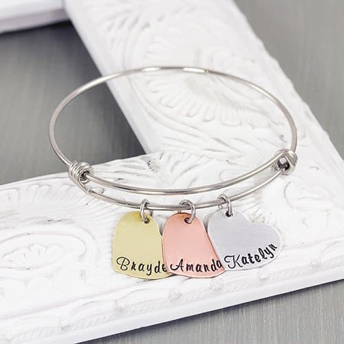 Silver-tone Adjustable Bangle Hearts Kids Names Personalized Bracelet