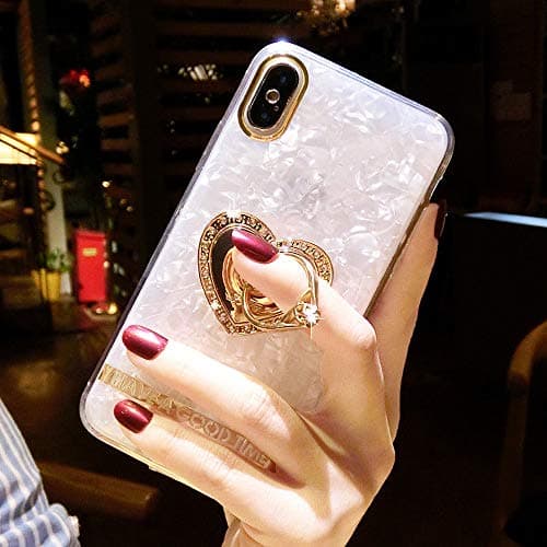 ZCDAYE Case for iPhone 6 Plus, Bling Crystal Diamond Soft TPU Rubber Silicone[Love Ring Holder Design][Kickstand Function] Shockproof Protective Shell Case Cover for iPhone 6 Plus/6S Plus-White