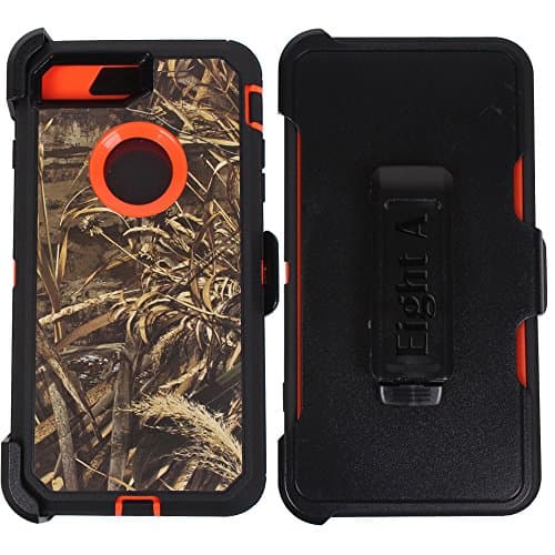 Heavy Duty Impact Rugged with Built-in Screen Protector Camouflage Protective Case Cover with Clip for Apple iPhone 8(Orange-Grass-Camo)