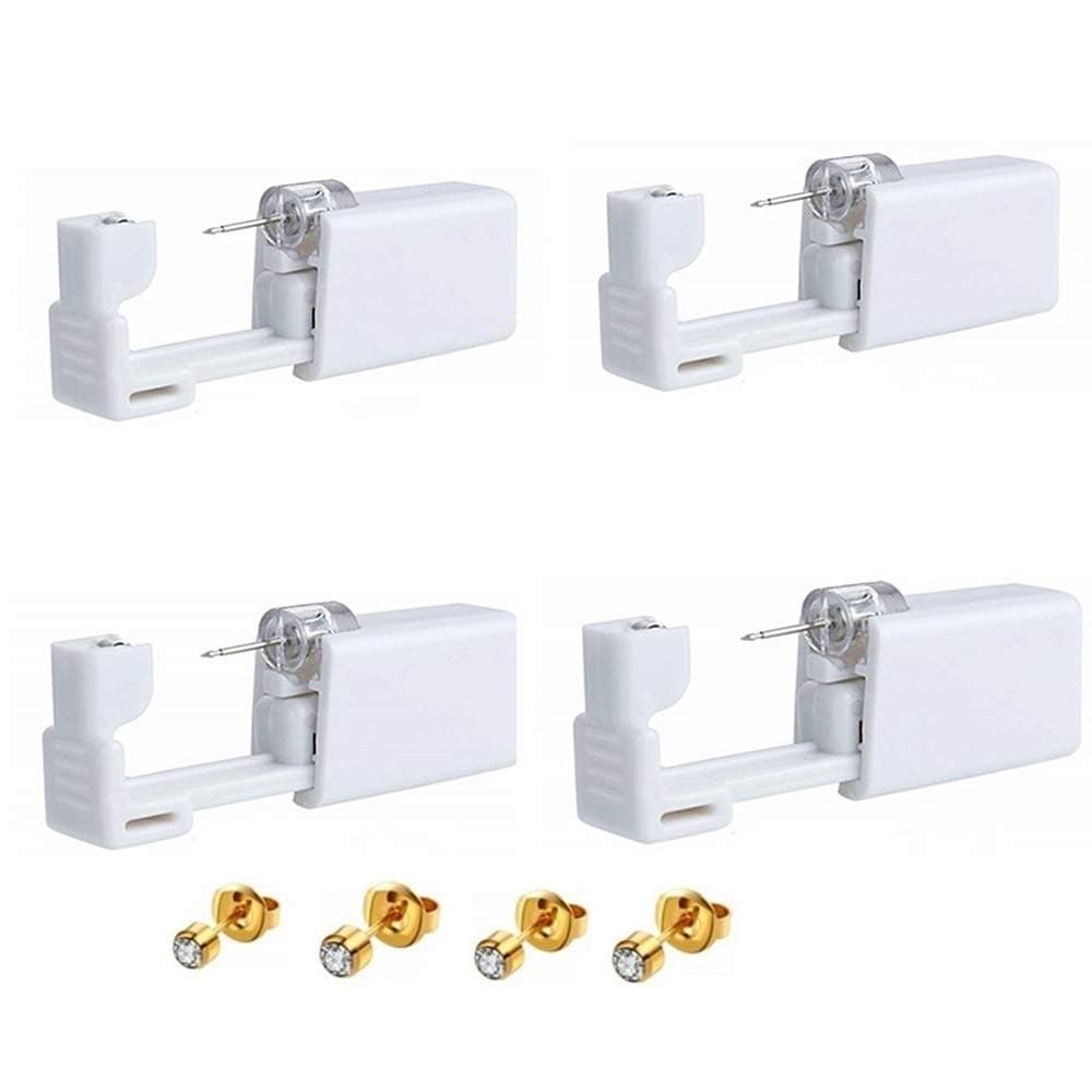 4 Pack Disposable Sterile Ear  Piercing  kit, self  piercing  earrings Gun,A fun at home  piercing  kit (Gold)