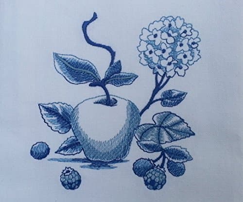 Custom Embroidered Kitchen Towel Blue Willow Hydrangea
