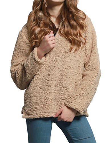 Betteraim Women's Fashion Solid Color Zippered Sherpa Pullover