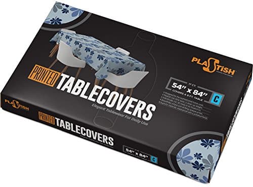 Disposable Plastic Tablecloths | Size 54 X 84 Inches | 17 Count | Blue &amp; Silver Leaves Floral Design | Covers a 6 Ft. Rectangle Picnic Party Table | Many Sizes Available