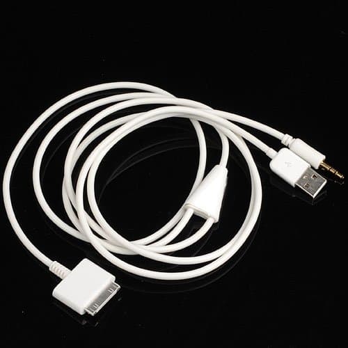(White) USB Line Out Dock Cable 3.5mm AUX Audio Charger Cable for iPod iPhone 2G/ 3G/ 3GS/ 4G/4S