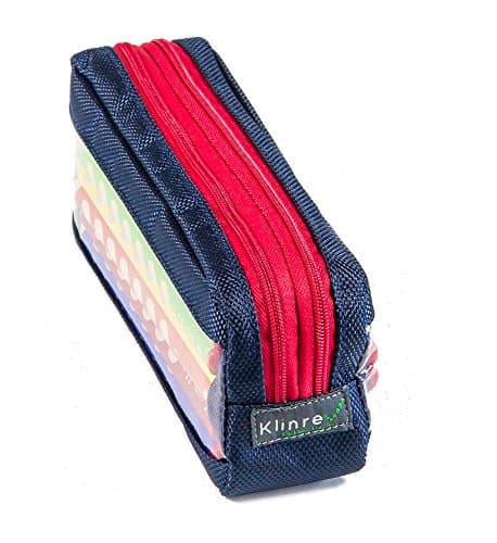 Double Sided Pencil Case with Peek Windows. PeeKcase (Navy - red zipper)