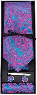 DiBanGu Paisley Woven Tie Handkerchief Classic Men's Necktie Cufflinks Tie Clip Set