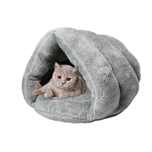 Cat Bed Warm Winter Soft Plush Sleeping Bed for Cats Self-Warming Cat Nest Pets Puppy Indoor Pet Triangle Nest (Grey)