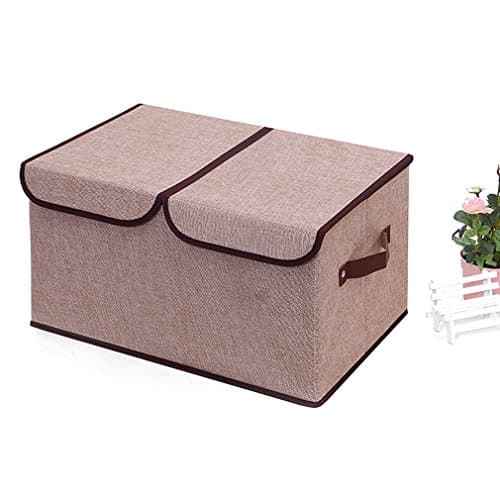 XINTINGHZP Foldable Thick Fabric Storage Bin Clothes Drawer Organizer Box with Double Lids and Removable Divider, 1 Pack (khaki)