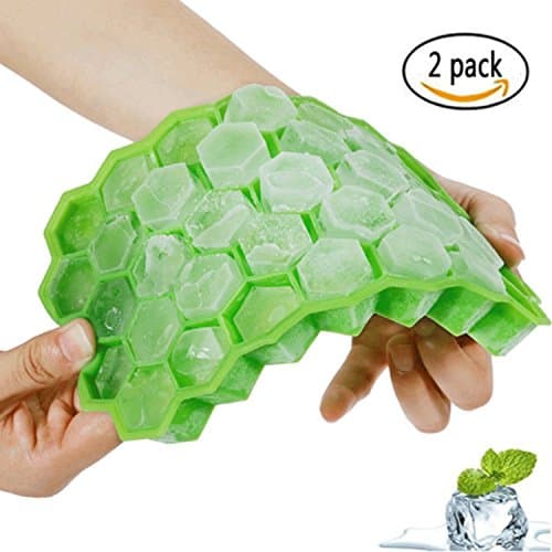 Ice Cube Trays with Lids, Silicone Ice Cube Molds, BPA Free, Easy Release Ice Tray with 37 Cubes by Ezeagbor (2 pack/green) (2 pack green)