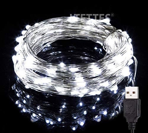 LTETTES 10 Meters 100 LED USB Powered Silver Wire Copper LED Fairy String Light Moon Light IP65 Waterproof with 1 Year Warranty for Wedding Decoration Bedroom Party Festival