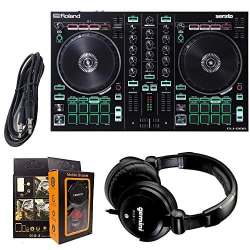 Roland PK Two-Channel, Four-Deck Serato DJ Controller DJ-202 + Gemini DJX-07 Headphone w/Free 3.5mm AUX Cable & Magnet Car Mount