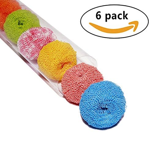 Lavitoo 6 Pcs Non-Scratch Polyester Scourer and Heavy Duty Fiber Scrubber for Non-Stick Pan/Dish/Pot in Kitchen,Durable Tough Cleaning Scrubber,Color Random