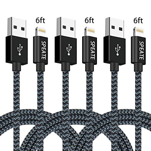 Lightning Cable, SPEATE iPhone Charger 3Pack 6FT (2 meters) to USB Data Syncing and Charging Cable Nylon Braided Cord Charging for iPhone X/8/8 Plus/7/7 Plus/6/6 Plus/6s/6s Plus/5/5s/5c/SE, Black Blue