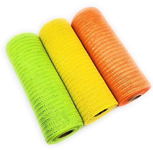 Fall Decor 10in Wide, 10 Yard Decorative Mesh Rolls (Green, Yellow, Orange) for Crafting Wire Wreaths