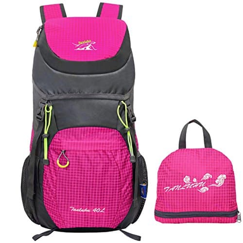 Lightweight Backpack 40L Packable Hiking Daypack Durable Light Rucksack Water Resistant foldable backpack for Outdoor Travel Caming Biking School Air Travelling Carry By DALNK(Rose Red)