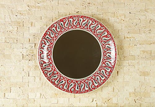 Handmade Handpainted Turkish Ottoman Ceramic Framed Mirror Floral Pattern 13"(33cm) Diameter