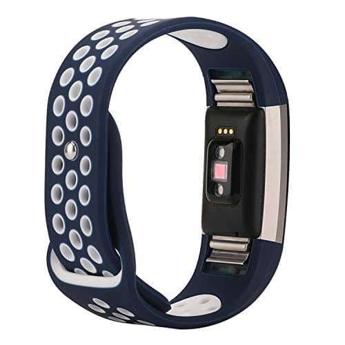 For Fitbit Bands, Wristband Adjustable Comfortable Soft Silicone Replacement Band for Fitbit Charge 2 Fitness (Blue &amp; White, Large (6.7”-8.1”))