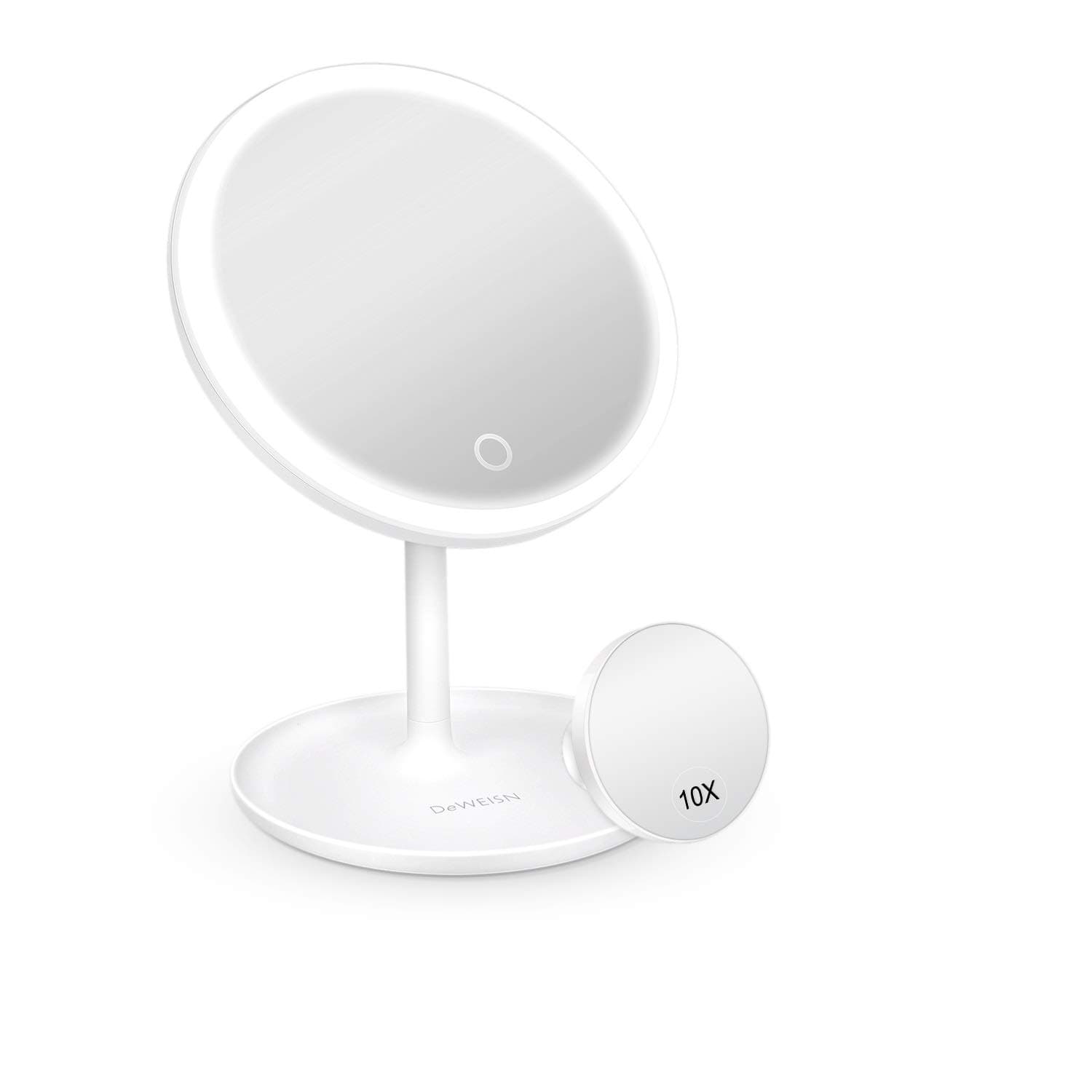 deweisn USB Rechargeable Led Lighted Makeup Mirror with 30 High Brightness Dimmable LEDs, Touch Sensor Switch and Base Storage Vanity Makeup Mirror, High Definition Traval Mirror