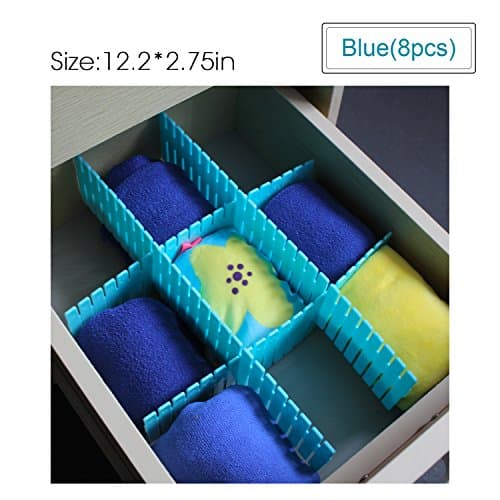 Zaker 8 Pcs DIY Plastic Grid Drawer Divider Household Storage- Sub-grid Finishing Shelves for Home Tidy Closet Stationary Makeup Socks Underwear Scarves Organizer(Blue)