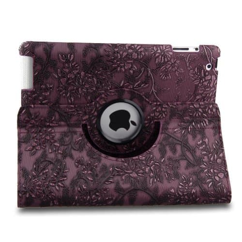 L-Asher Auto Sleep/Wake Function 360 Degree Rotating Smart Multi-Position Stand Case Cover for 9.7 inch iPad 4th Generation with Retina Display & iPad 3 & iPad 2 with a Stylus as a Gift--Floral Pattern,Purple