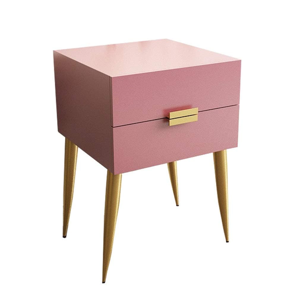 YaGFeng Bedside Side Table Side Table With Gold Plated Metal Legs Double Drawer Nightstand (Color : Pink, Size : 40x41.5x59CM)
