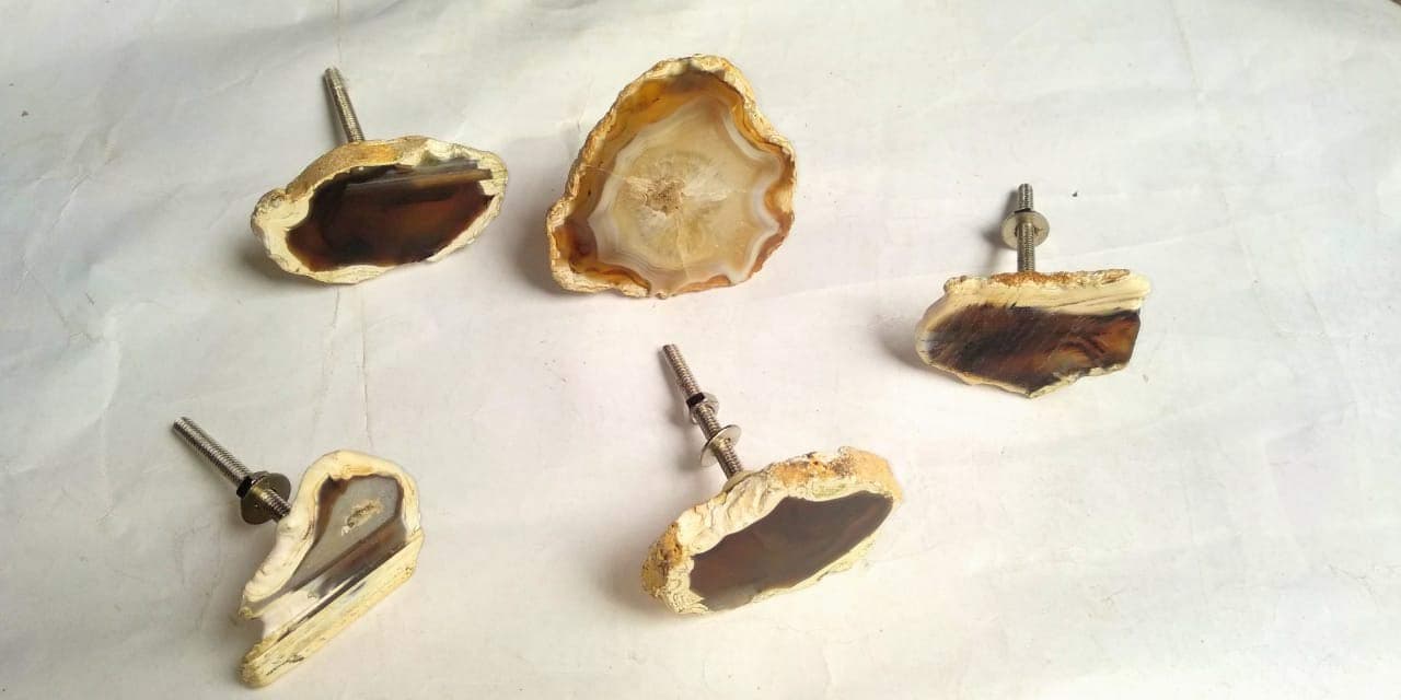 MA Handicrafts Handmade Stone Agate Dresser Knobs Cabinet Pulls; 2-inches (Brown)