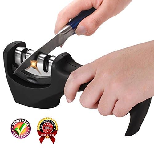 Knife Sharpener - Chefs Choice Steel Kitchen Knife Sharpener, 3 Stage Diamond Ceramic Grinding Sharpening System, Sharpens Knifes Quickly, Safe, Easy Clean and Non-Slip, Black