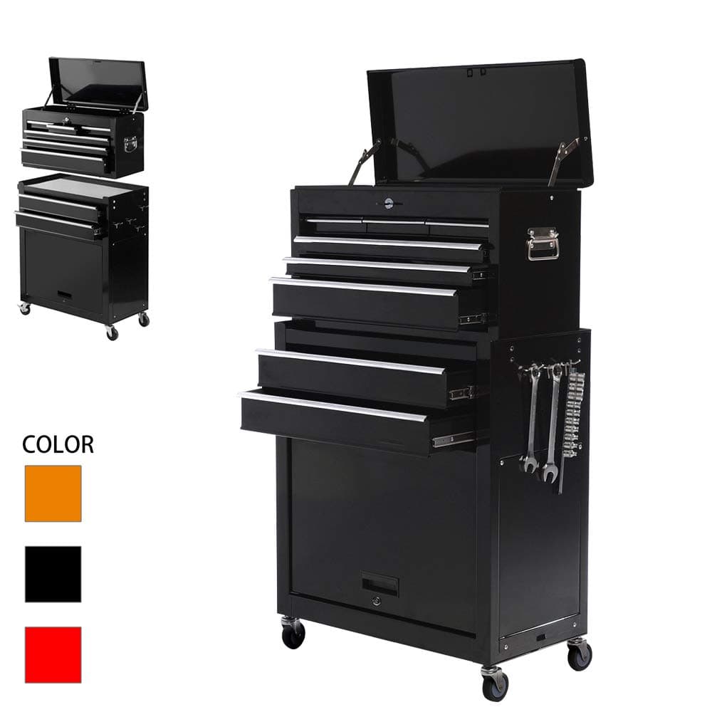 Tool box 8-Drawer,Portable Tool Chest with Wheels and Drawers for Storage Garage,Top Chest Removable Rolling Tool Cabinet,Top&Bottom Key Lockable (Black)