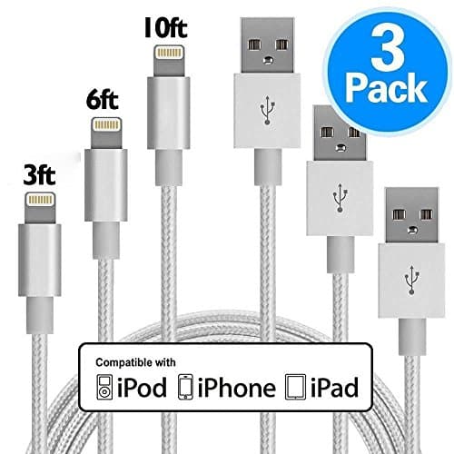 iPhone Charger 3Pack 3FT/6FT/10FT(1M/2M/3M) Nylon Braided 8 pin Charging Cables USB Charger Cord, Compatible for iPhone X/8/8 Plus/7/7 Plus/6/6 Plus/5/5S/5C/SE/iPad and iPod