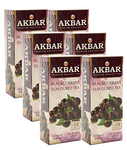 Akbar | Blackcurrant Tea | Gourmet 20 Count String &amp; Tag | Premium Grade Flavored Black Tea | Garden Fresh | Pack of 6