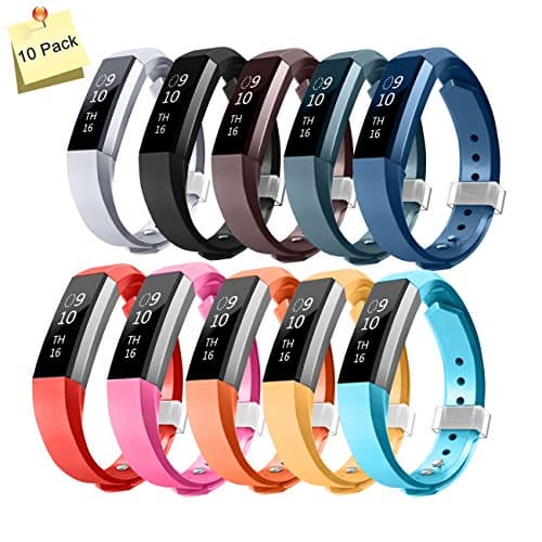 THRODY Fitbit Alta Bands Large 10 Pack, Fitbit Smart Alta and Alta HR Soft Adjustable Replacement Accessories Bracelet Wristband with Fastener&amp;Metal Clasp Women Men Girls Boys(No Tracker)
