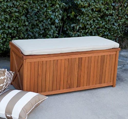 Home Storage Solutions,Patio Cushion Storage , Garden Tools Organizer, 48 in. Outdoor Storage Eucalyptus Deck Box with Cushion - Color Natural,Ample Storage For Your Outdoor Items
