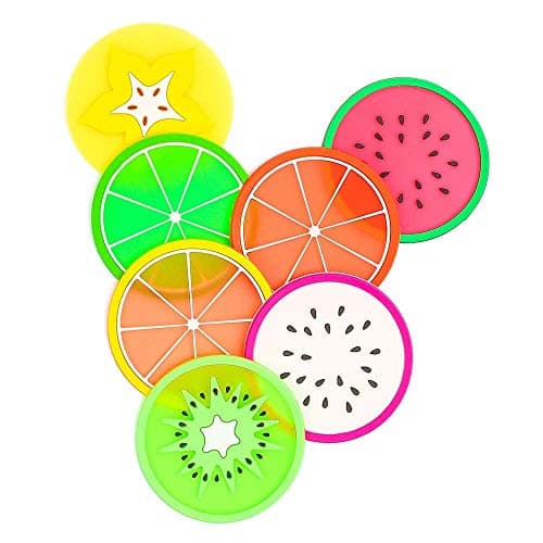 Aoligei Fruit Coaster，Fruit Slice Silicone Coasters Non Slip Colorful Unique Coasters，Mat Silicone Rubber Coaster for Wine, Glass, Tea（7 Pcs）