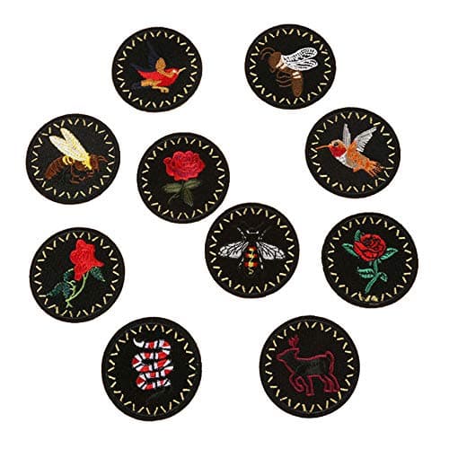 ARTEM Embroidered Badge Patch Iron On/Sew On Patch Bird Bee Snake Rose Deer Patches Cloth Emblem Cloth Cap Accessories Manual DIY Accessories Applique(10 PCS)