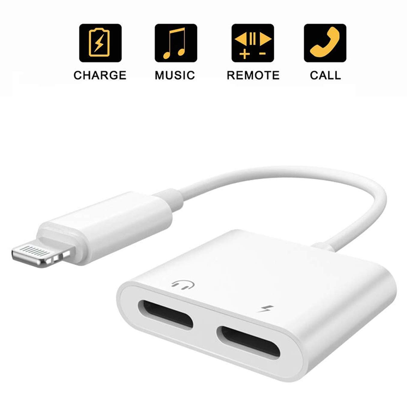 Lightning Dual iPhone Adapter for iPhone 7/7 Plus/ 8/8 Plus/X/11/SE,4-in-1 Splitter Adapter/Cable for iPhone Audio/Headphone and Charger, Music+Charge+Call+Volume Control[Apple MFi Certified]-All iOS