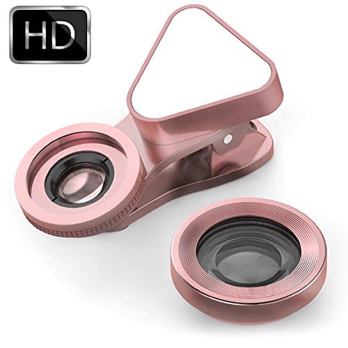 NATAMO 3-IN-1 Cell Phone Camera Lens Kit Include 140 Degree Wide Angle &amp; 15X Macro Lens &amp; LED Selfie Flash Light Universal HD Clip-on Camera lenes for SmartPhone Tablet Laptop