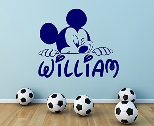 Large Personalized Name Wall Decal Mickey Mouse Inspired Decals Cartoon Sticker Boy Nursery Kids Room Bedroom Home Decor (29' x 31")
