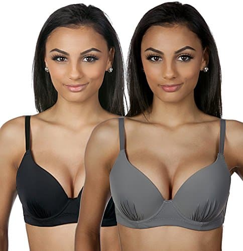 Full Coverage Ruched Underwire Bra - 2PK: Black + Grey, 42DDD