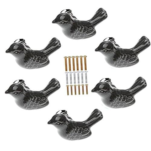 MARSTREEBird Shape Ceramic Knobs DIY Door Drawer Cupboard Pull Handle Furniture Kitchen Handle Knobs and Pulls for Cabinets with Screws, Pack of 6 (Gray)