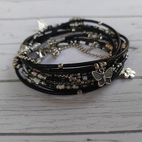 Black, Gray and Silver Multistrand Wrap Bracelet