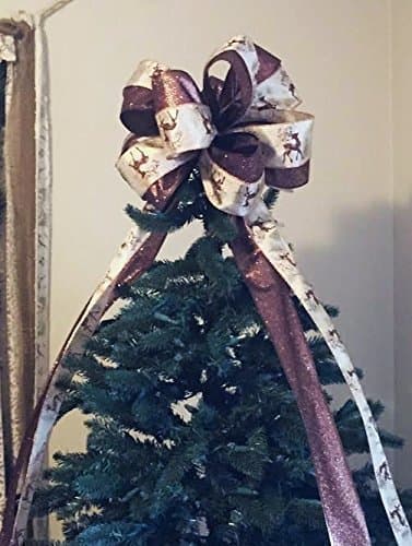 Prancing Reindeer Glittered Tree Topper Bow Large