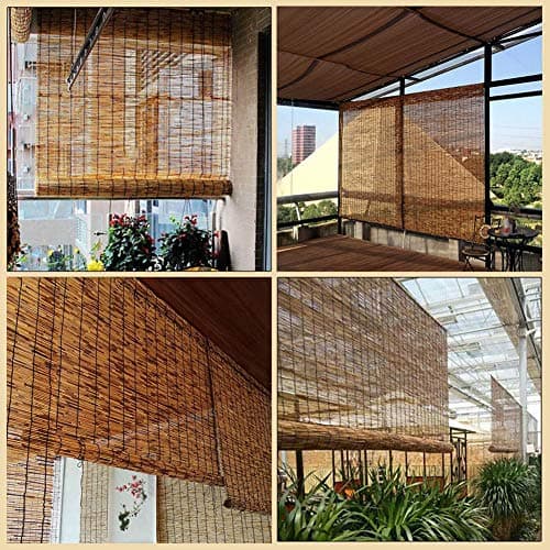 GaoLP Bamboo Roller Blinds - Outdoor Shading Reed Roller Blinds with Drawstring, No Need for Drilling, Outdoor/Courtyard, Customizable Size