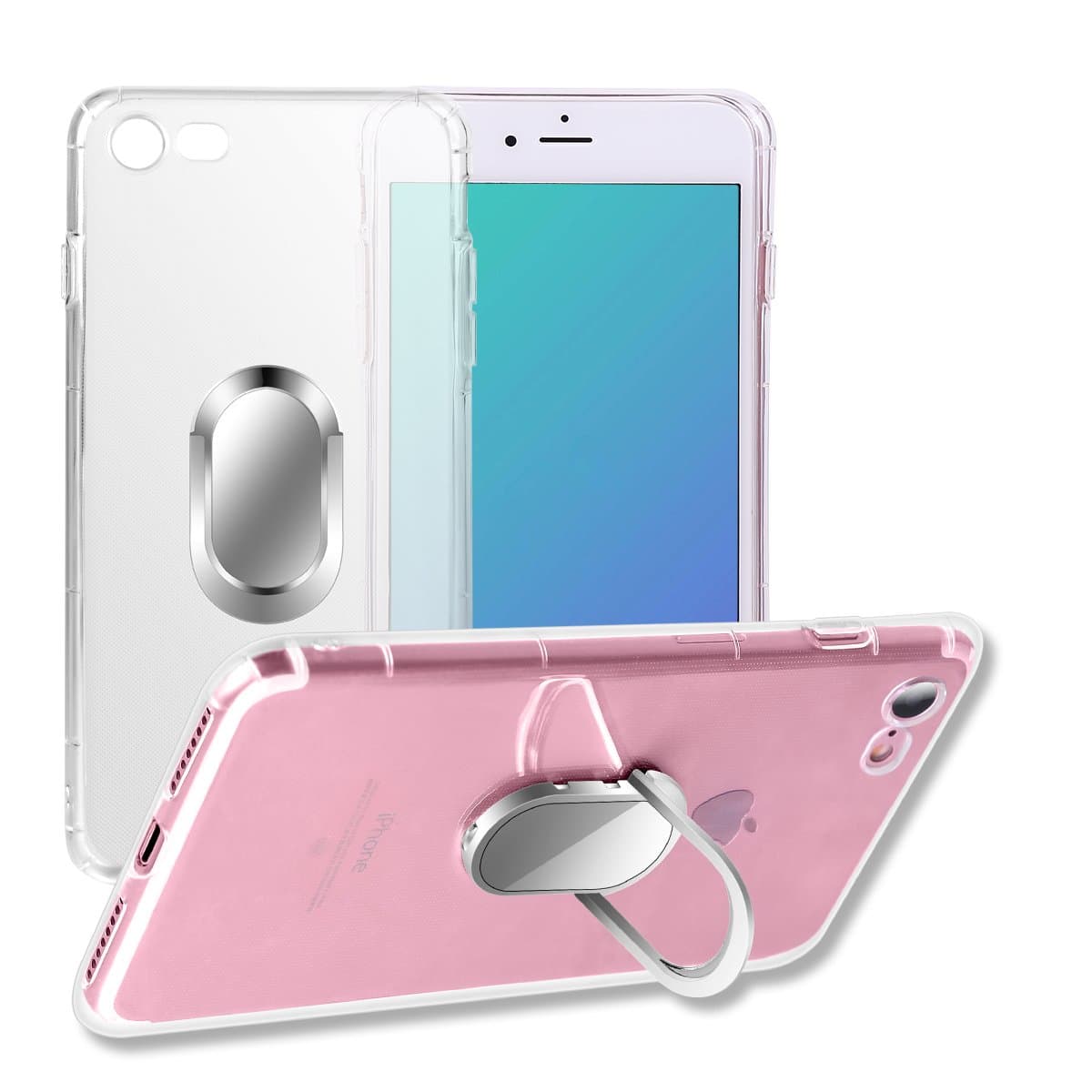 iPhone 8 Case/iPhone 7 Case, with Ring Holder Kickstand Function, 360 Degree Rotating Ring Holder Grip Case with Magnetic Car Mount Soft TPU Cover for iPhone 7/7S/8 (Transparent)