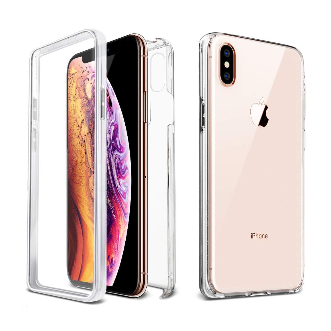 for Apple iPhone Xs MAX Case [VVUP] Slim Clear Full Body Coverage Rugged Case Protection with Transparent Built-in Screen Protector Case Cover 6.5" 2018