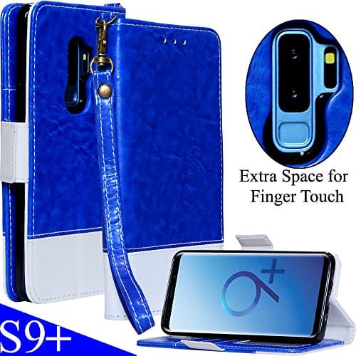 Galaxy S9 Plus Wallet Case Leather Folio, Soft Slim Fit Inner Case, Wireless Charging, Folding Kickstand, Card Slot Holder, Mefon Magnetic Flip Wallet Cover for Samsung Galaxy S9 Plus 6.2 - Navy Blue