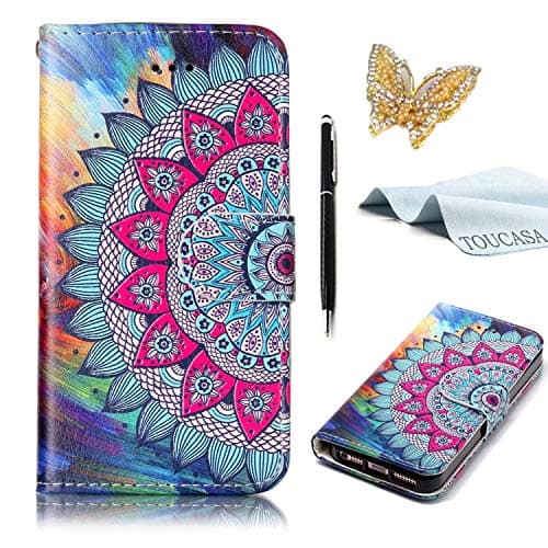 TOUCASA Nokia 7 Plus case, PU Leather Wallet with [3D] Bright Oil Glitter Painting for Nokia 7 Plus(Rainbow Mandala)