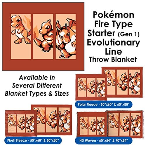 Pokemon Fire Type Starter (Gen 1) Evolutionary Line - Throw Blanket / Tapestry Wall Hanging (HD Woven, 54"x60")